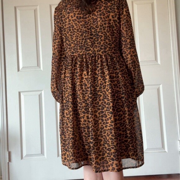 Womens Babydoll Dress Sz Small Leopard Lined Tassel Animal Print Boho Brown - Picture 4 of 16